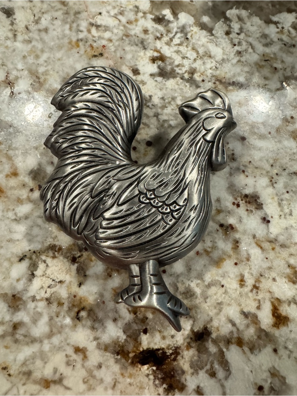 Metal Rooster door knocker Brushed Silver Tone